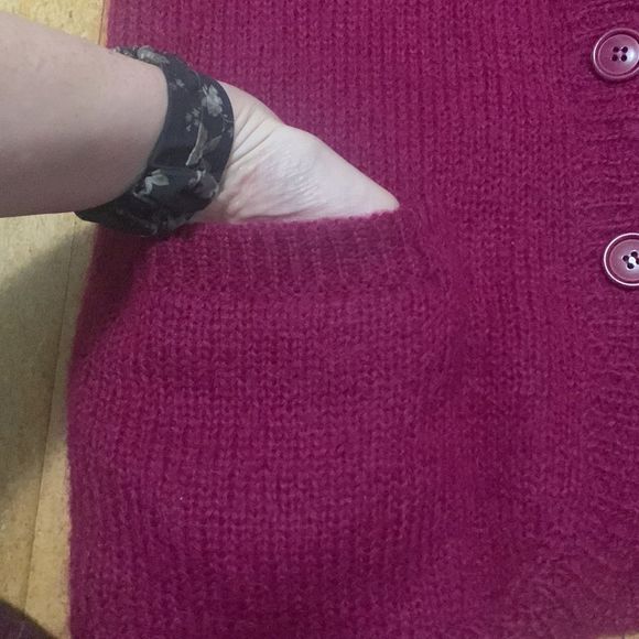 Vintage Perry Ellis Knit Blazer Cardigan Magenta Single Breasted Small - Picture 5 of 9